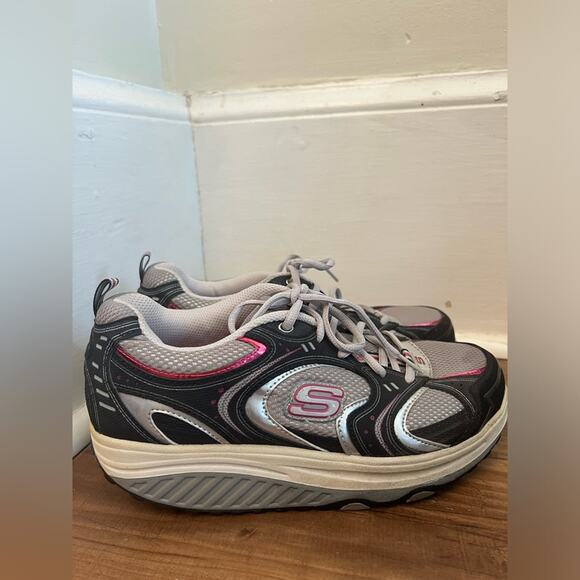 Sketchers shape ups black grey and pink platform athletic shoe walking outdoor - Picture 1 of 7